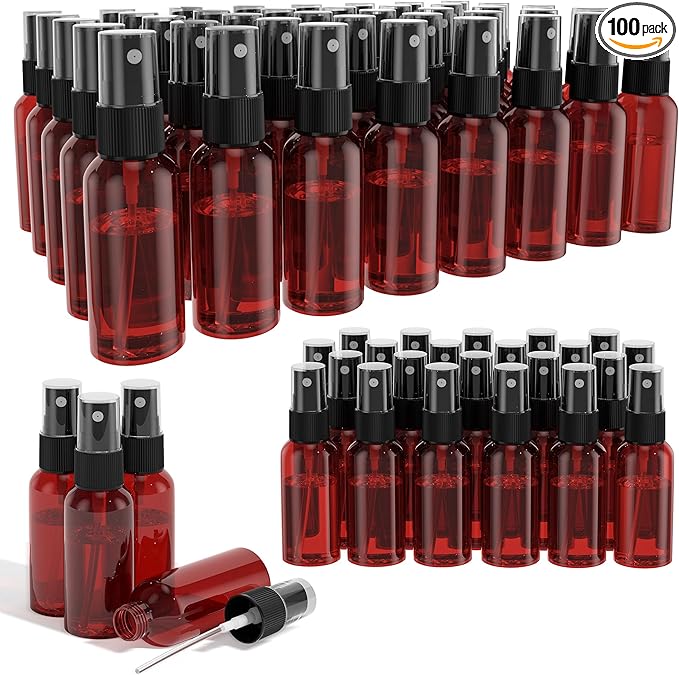 100Pack Small Spray Bottles 1oz, 30ml Travel Spray Bottle with Black Fine Mist Sprayer, Mini Empty Refillable Containers Portable Cosmetic Bottles for Plants, Cleaning, Misting & Skin Care-Red