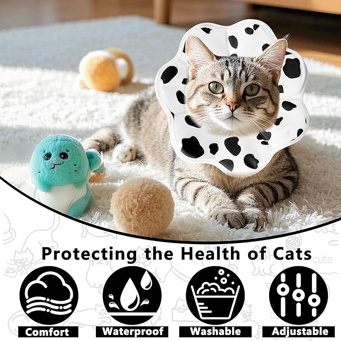 Soft Adjustable Cat Cone Collar, Comfortable Cat Recovery Collar Suitable for Various Types of Cats,Elizabethan Neck Protective Collar for Cats After Surgery (Milk, Large)