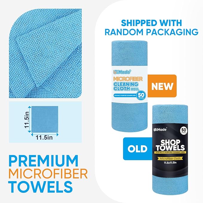 Microfiber Cleaning Cloth, 150 Sheets Shop Towels Commercial Grade Washcloths Lint-Free Work Rags Bulk Towels for Cars Mechanic Restaurant Garage Housekeeping, 11.5"x 11.5", Blue