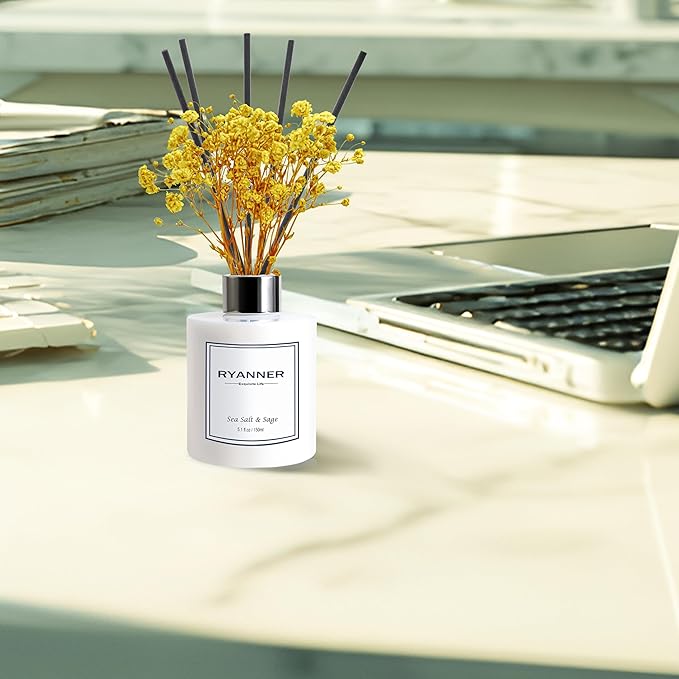 Reed Diffuser Set,5.1 fl oz Sea Salt&Sage Scent Diffuser with Sticks Home Fragrance Reed Diffuser with Essential Oil for Bathroom Shelf Decor&Air Freshener,Home Bathroom Office Decor & Gifts