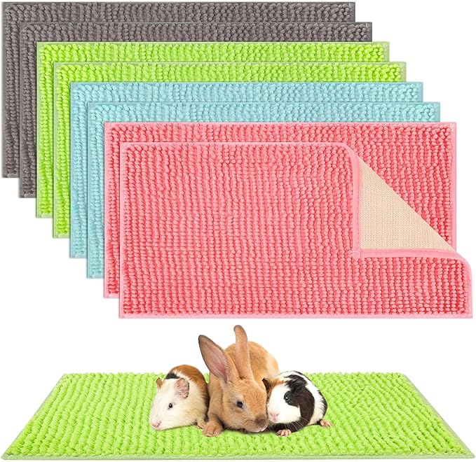 Barydat 8 Pcs Guinea Pig Cage Liner for Guinea Pig Cage Bedding Reusable Rabbit Mat Pad Washable Training Pad Animal Sleeping Bedding Mat(47x24'',Gray, Green, Pink, Blue)