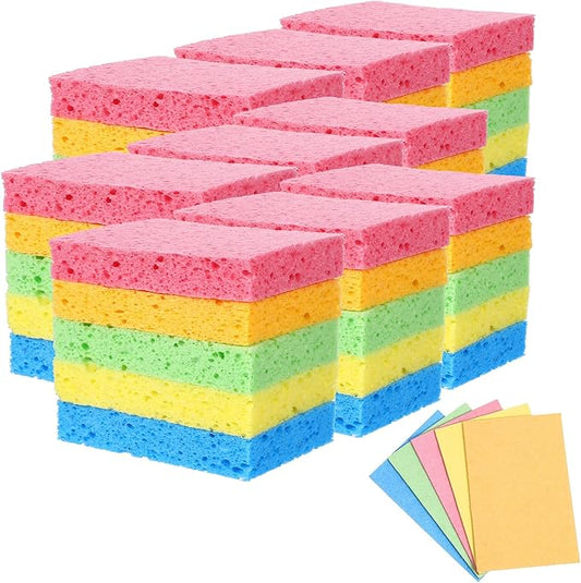 100 Pack Multi-Purpose Sponge Pads, Kitchen Sponge Bulk Reusable Absorbent Compressed Wood Pulp Dish Sponges for Cleaning, Effective Clean The Surface Stains Without Scratching for Kitchen Bath