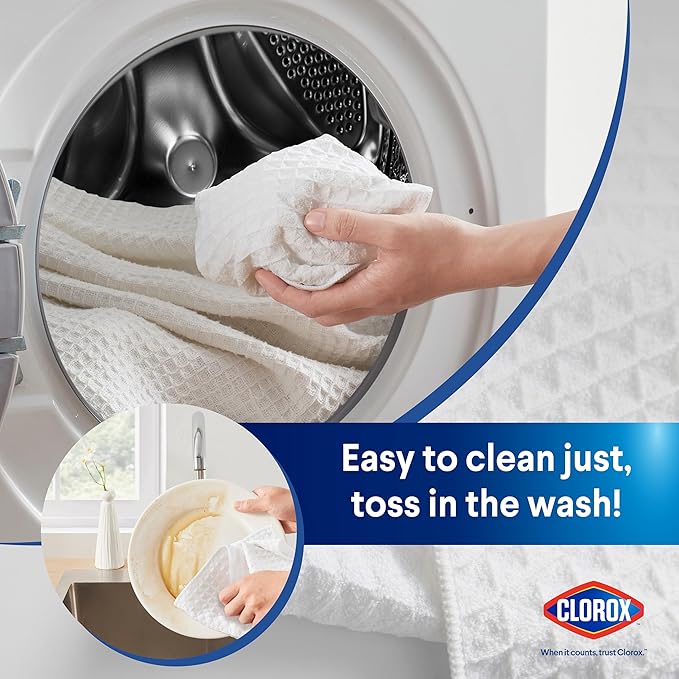 CLOROX Waffle Bar Mops - Microfiber Quick Dry Extra Large Dishcloths - Absorbent Multipurpose Cleaning Cloths for Restaurants, Kitchen, Bathroom, Hotel - 16" x 19" - White 6 Pack