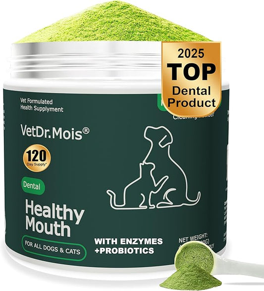 Dog Teeth Cleaning Powder, Dog Dental Powder and Cats Breath Freshener, Plaque Off Pet Tooth Cleaning lab co, Bad Breath & Tartar Remover for Dogs, Dog Teeth Cleaning with Enzymes 120 Day Supply, 120g