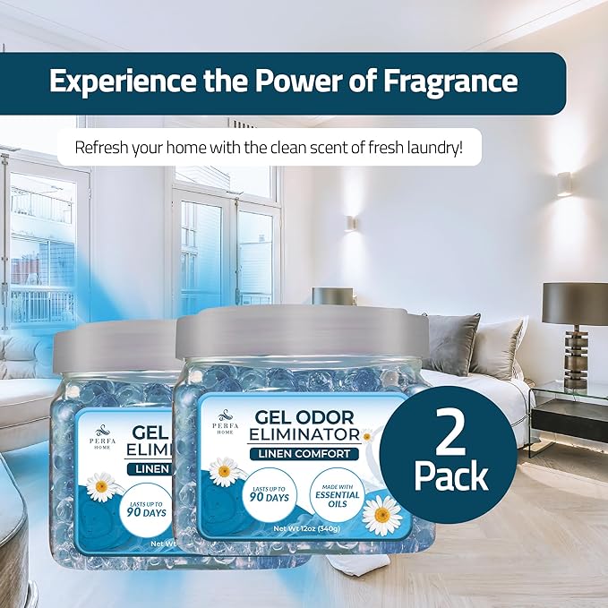 Scented Gel Air Freshener | (Pack of 2) Linen Comfort Gel Air Fresheners for Home, Office, and Small Spaces | Lasts 90 Days for Improved Home Fragrance | Essential House Air Freshener by Perfa