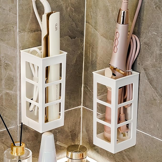 2 Set Hair Tool Organizer Wall Mount, Hanging Bathroom Hair Tool Organizer for Curling Iron, Flat Iron, Straightener and Hair Dryer Bathroom Storage and Organizer