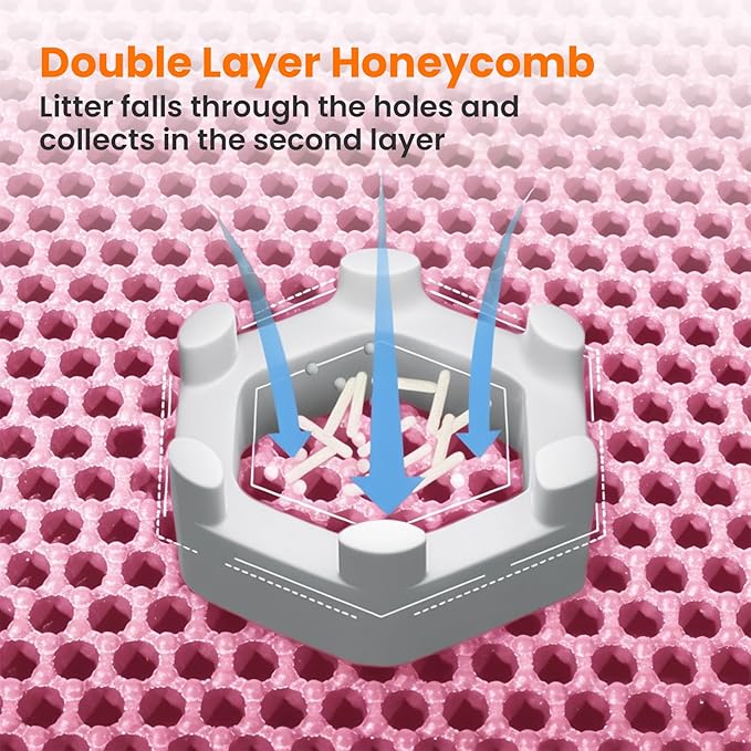 Jumbo Cat Litter Mat, 46x26 Inches Double Layer Honeycomb Litter Trapping Mat, Non Slip Waterproof Urine Proof Extra Large Cat Litter Box Mat, Kitten Supplies and Essentials, XXL, Pink