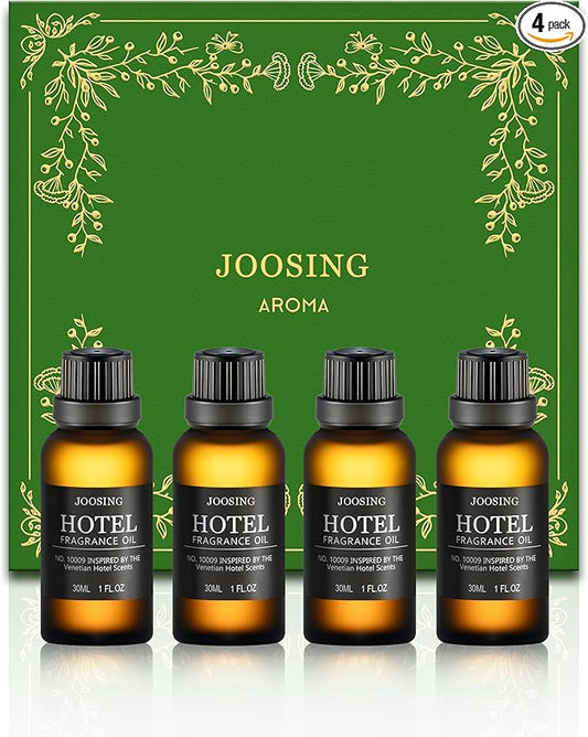 Hotel Diffuser Oils Gift Set, Joosing Hotel Scent Essential Oils 4 x 30ml Large Bottles (4 Fl Oz Total), Premium Fragrance Oil No. 10009 The Venetian for Aromatherapy Diffusers and Humidifiers