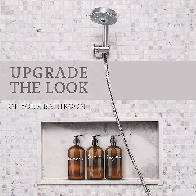 32 Ounce Glass Pump Dispenser Bottle, Large Amber Container with Pump for Shower and Bath Shampoo Soap Conditioner Lotion - 1 Liter - by Kitchentoolz