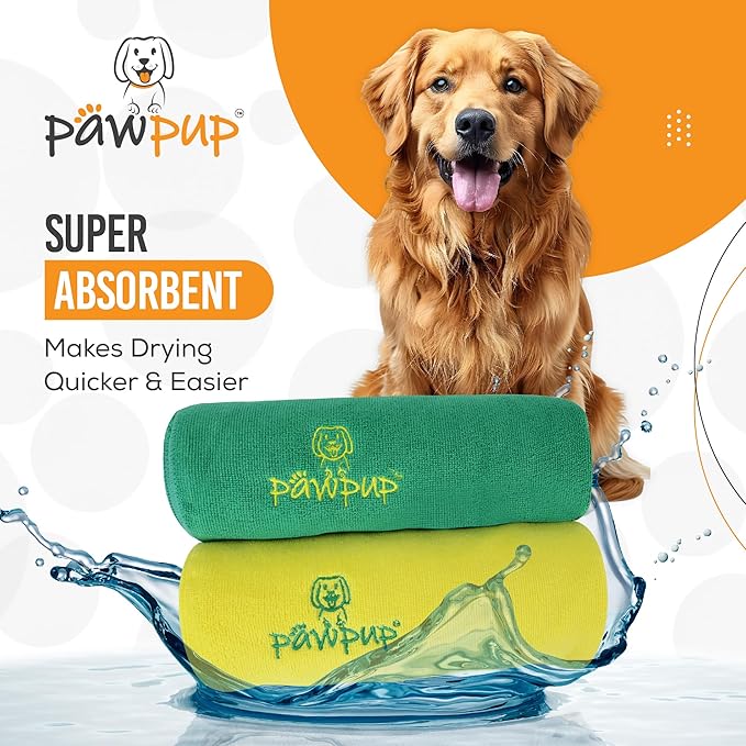 Dog Towels for Drying Dogs Super Absorbent Microfiber Pet Grooming Towel for Dogs, Cats and Other Pets (40 x 24 Inches, Yellow and Green)