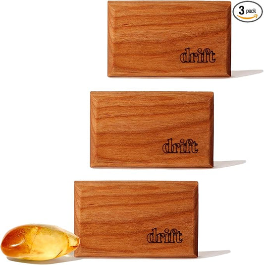 Drift Car Air Freshener - The Original Wood Air Freshener - Car Odor Eliminator - Long Lasting Scent - Metal Clip - Essential Oils - Clean Ingredients - Amber Scent 3 Pack Refill - NO CLIP INCLUDED