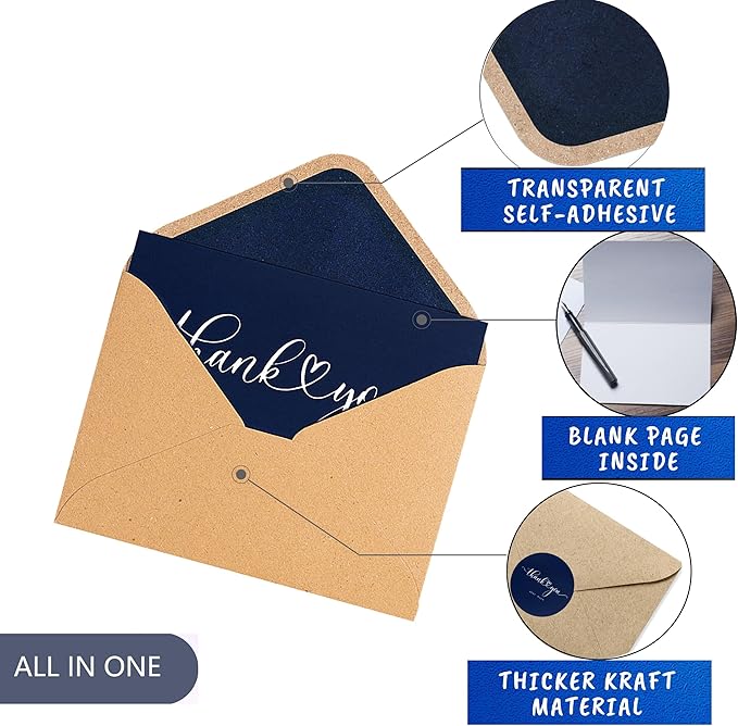 100 Multicolored Thank You Cards with Kraft Envelopes and Stickers - 4 Modern Designs for Wedding, Graduation, Business, Baby Shower