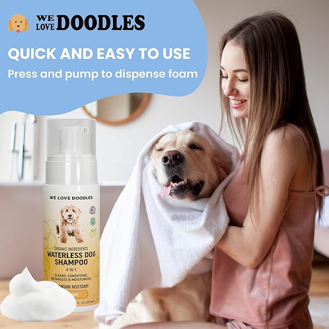 Waterless Dog Shampoo - Over 200+ Sprays Per Bottle - Cleans & Moisturizes Coat, No Rinse Dog Shampoo, Safe Foam Formula & Pet-Friendly Dog Deodorizing Spray, 7.1 oz Parent [We Love Doodles] (Mango)