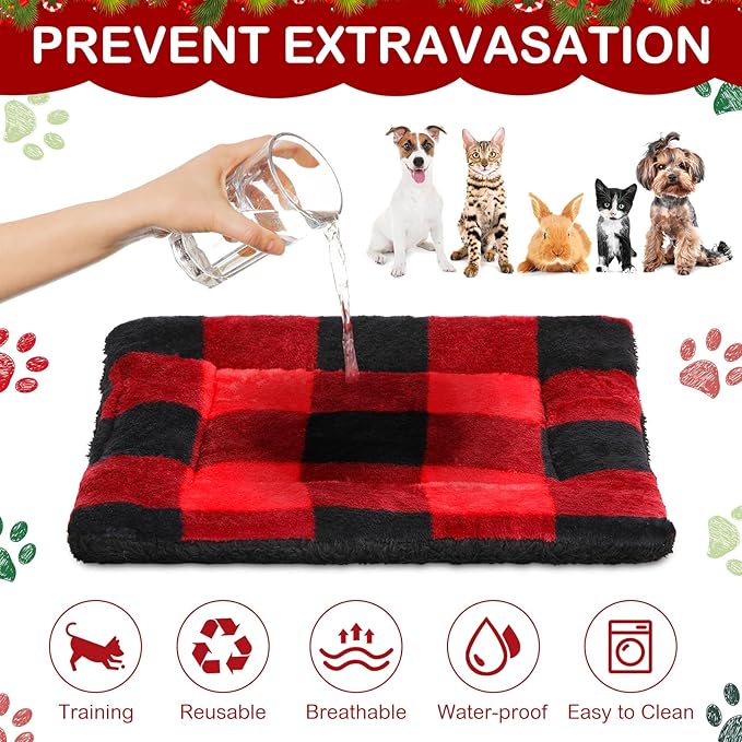 Haull 4 Pcs Waterproof Guinea Pig Bedding Winter Guinea Pig Bed Plush Cage Liners Soft Dog Cat Mat Reversible Winter Cozy Animal Pee Pad Hamster Bed Mat for Bunny(Red Black Plaid,13 x 18.5 Inch)