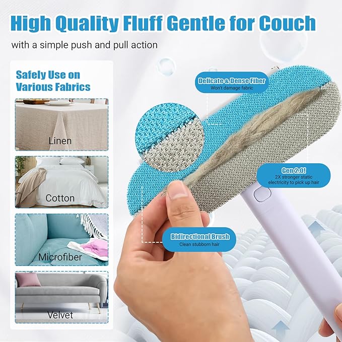 2 Pcs Pet Hair Remover, 4 in1 Long Handle Lint Brush for Dog and Cat Hair, Durable & Reusable, Double Sided, Gentle on Couches, Carpets, Clothes, Bedding