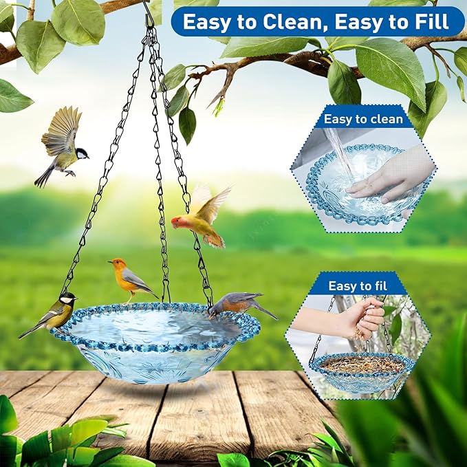 2 Pack Hanging Bird Baths, Hanging Bird Feeders for Outdoors, Bird Water Bowl for Garden Yard Decor(Plastic, Blue Color)