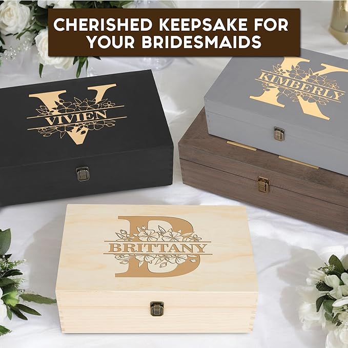 Personalized Monogrammed Wooden Keepsake Box Custom Engraved Memory Box with Initials Rustic Storage Box - Customized Gifts for Wedding Anniversary Thanksgiving Retirement Bridesmaid Groomsman Gift