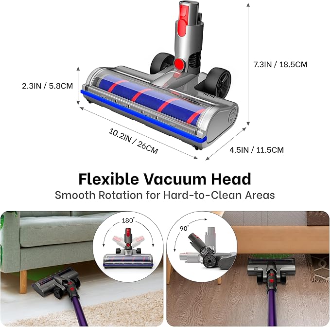 2 Brushes Vacuum Cleaner Head with Four Green LED Lights & Self-Standing Design, for V7/V8/V10/V11/V15, Quick-Release Motorized Brush Roll, Anti-Tangle for Hard Floor & Thin Carpets & Shaggy Carpet