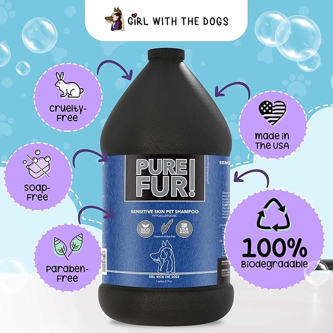 Pure Fur! by Girl With The Dogs - Made in USA - Sensitive Skin Pet Shampoo, 1 Gallon