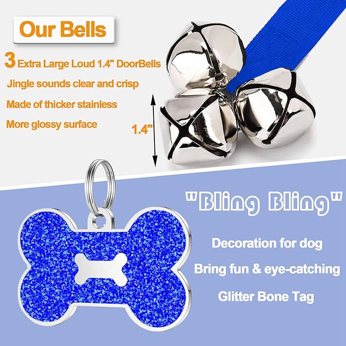 2 Pack Dog Door Bells, Dog Doorbell to go Outside Puppy Train Bell for Dogs to Ring to go Potty, Puppy Toilet Training Bell Jingle Bells for Door Knob (Dark Blue)