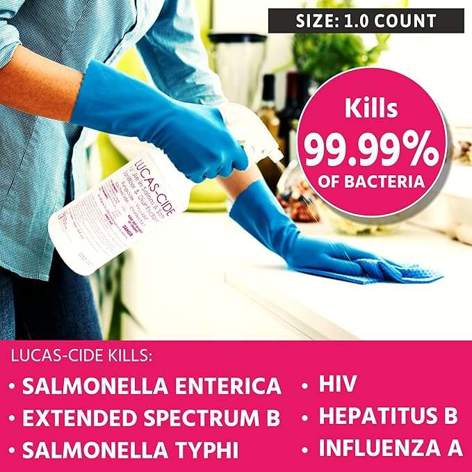 LUCAS-CIDE Salon and Spa Disinfectant, Hospital Grade, Pink, 32 Fl Oz