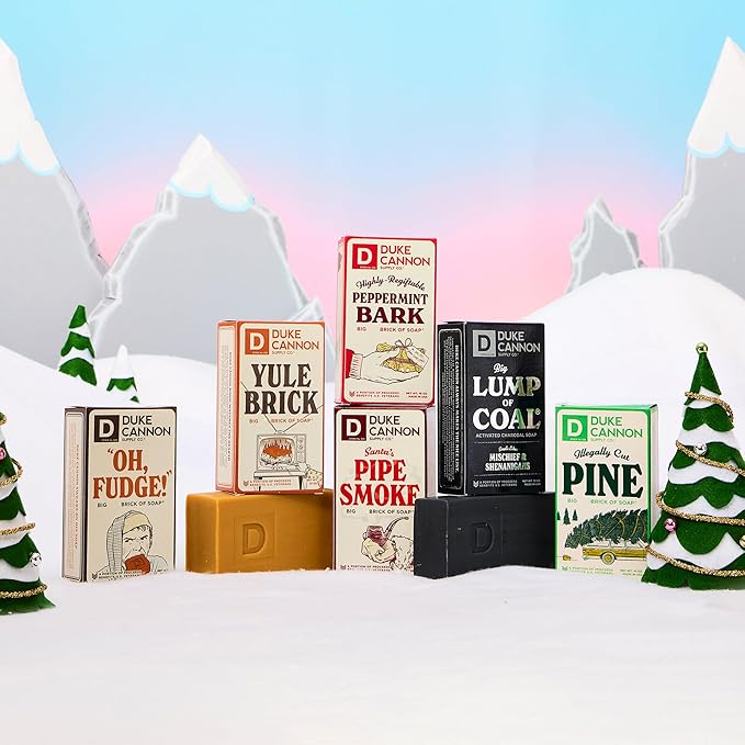 Duke Cannon Supply Co. Holiday Naughty & Nice Gift Set - Full Size Lump of Coal Soap & 3 Junior Soaps (American Bourbon, Sawtooth, Midnight Swim)