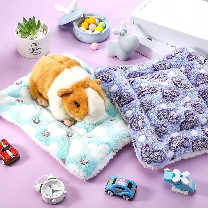 Jetec 3 Pcs Bunny Guinea Pig Beds Soft Bunny Mats Warm Guinea Pig Mat Small Animal Winter Bed Pads Fleece Sleeping Pads for Indoor Rabbit Hamster Squirrel Hedgehog Chinchilla Ferret(Heart)
