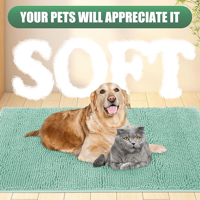 IM HOME Chenille Absorbent Outdoor Doormat 36" x 24", Washable Muddy Door Mats for Dog Non Slip Indoor Doormat Dog Mat for Muddy Paw Front Inside Doormats for Entryway Seafoam Green
