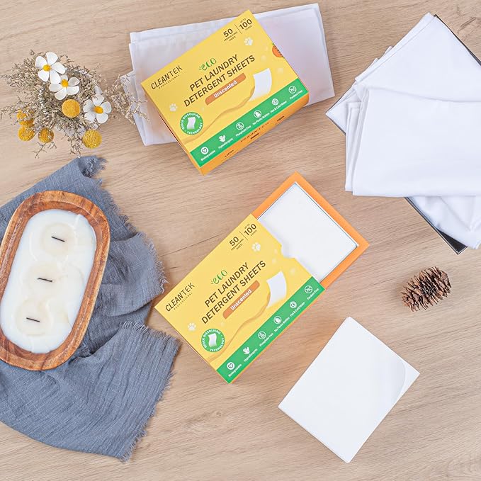 Restaurantware-Clean Tek Professional Detergent Laundry Sheets 50 Pet Cloth Laundry Soap Sheets-Up to 100 Loads, Hypoallergenic, Garment Cleaning Detergent Strips, Suits All Fabrics and Temperatures