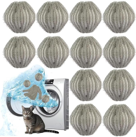 Upgrade 12 PCS Pet Hair Remover for Laundry, Reusable Dog & Cat Hair Catcher for Washer & Dryer, Removes Fur & Lint from Clothes & Bedding, Won’t Damage Fabrics (Gray)