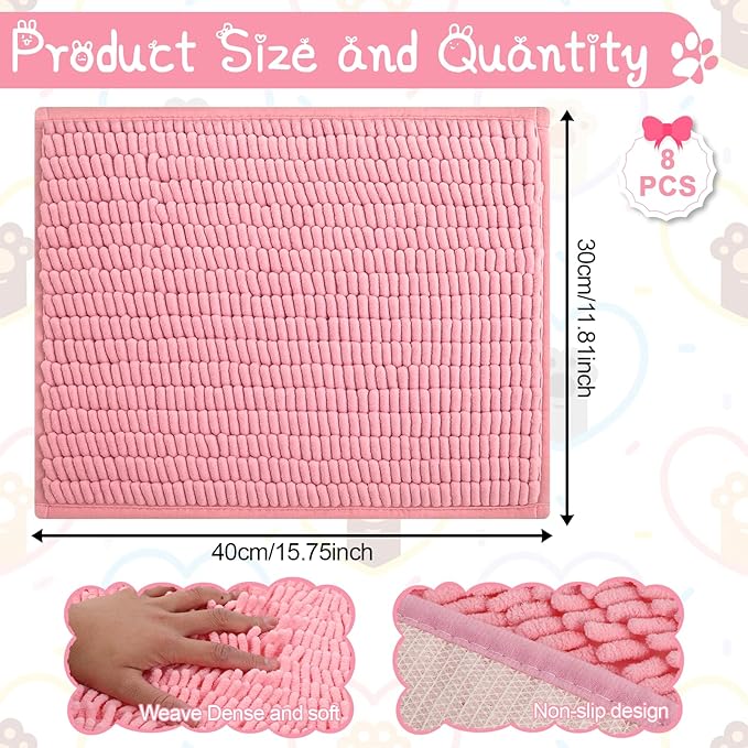 SHENLIU 8Pcs Guinea Pig Cage Liner 16x12 Inch Rabbit Cage Liner Bedding Reusable Guinea Pig Mat Pad Washable Training Pad Animal Sleeping Bedding Mat for Small Animals, Bunny (Gray, Green, Pink, Blue)