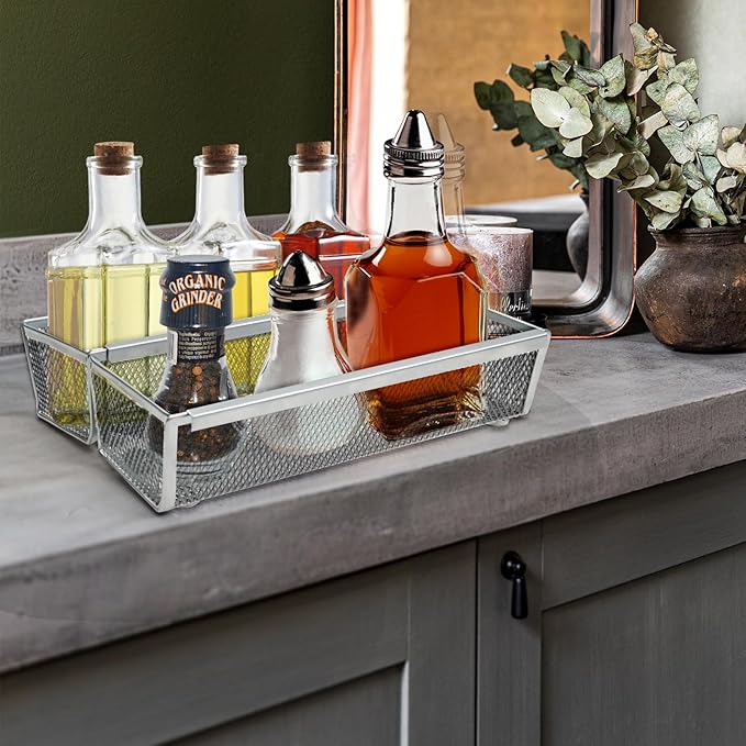 4PCS Drawer Organizer for Kitchen, Utensil Mesh Organizer With Interlocking Arm for Cosmetic, Flatware, Pen (9 * 3 * 2 Inches, Grey)