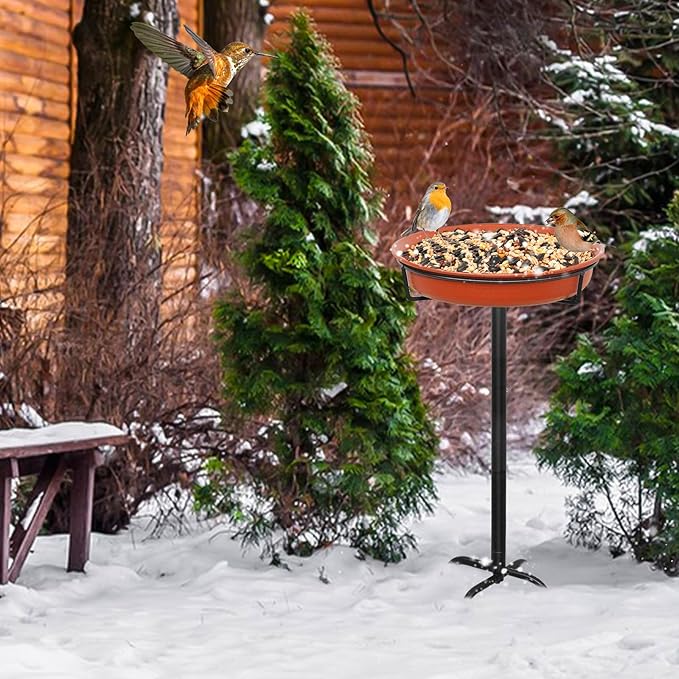 35.5In Freestanding Birdbaths Bowl Outdoor, Standing Garden Bird Bath Bird Feeder Bowl with Metal Stake, Detachable Decoration Spa Birdfeeder for Garden Patio Yard Lawn, 4 Spiky Feet (B)