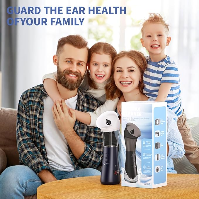 Upgraded Ear Wax Removal Kit, 4-Mode Electric Ear Cleaner - IPX7 Waterproof, Earwax Cleaning Kit with Water Temperature Sensor, 2in1 Waste Tank Design for Home Use (Blue)