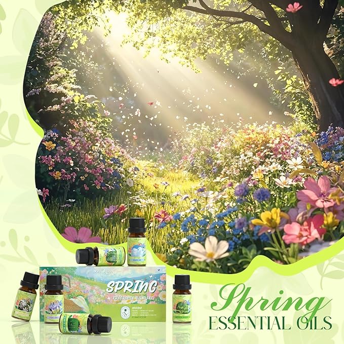 Spring Fragrance Oils Set, Essential Oil Gift Set for Diffuser, Spring Scent Diffuser Oil, Diffuser Scents Oil for Home,Freesia,Breeze,Fresh Green Willow,Fresh Cut Grass,Jasmine, After Rain