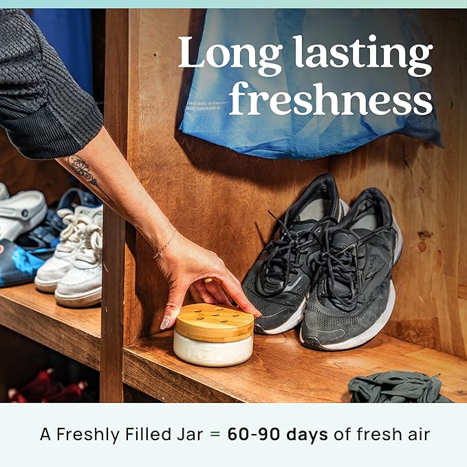 Azuna Air Freshener & Odor Eliminator for Strong Odor | 2 Room Kit Includes (2) 8 oz. Empty Luxe Glass Jars & 12 oz | Refill with Tea Tree Essential Oil Gel | Amalfi Breeze | Last 60-90 Days