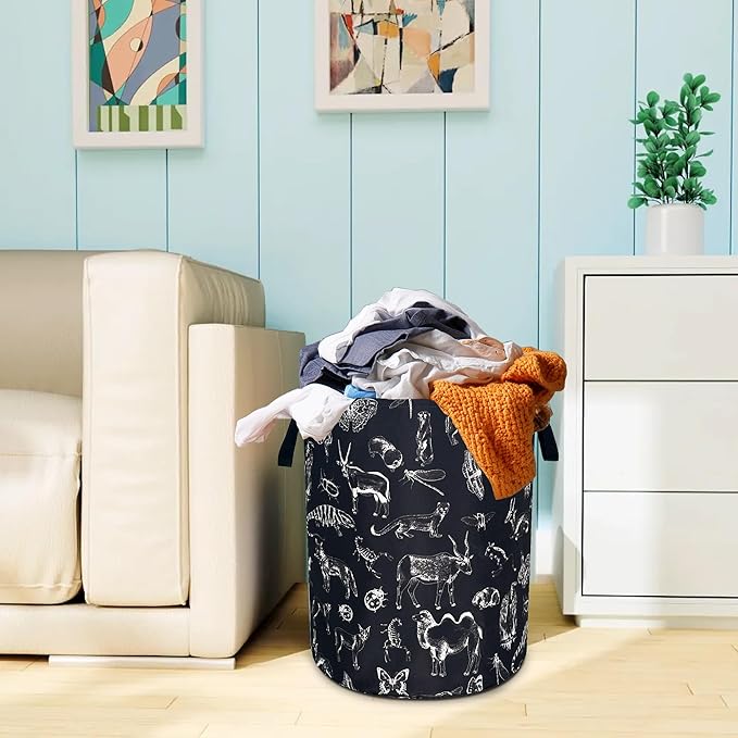 Animal Silhouettes Laundry Basket Oxford Cloth Funny Laundry Hamper With Handle Foldable Portable Clothes Storage Basket 18.9 X 16.5 In Storage Bag For Laundry Room/Bathroom/Bedroom/Dormitories