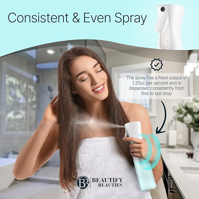 BeautifyBeauties Spray Bottle For Hair – Continuous Mister Spray Bottle for Hairstyling, Cleaning, Plants, Pets, Barbers, Salons, Essential Oil Scents (Clear, 18.6oz/500ml) "11" H x 2.6" L