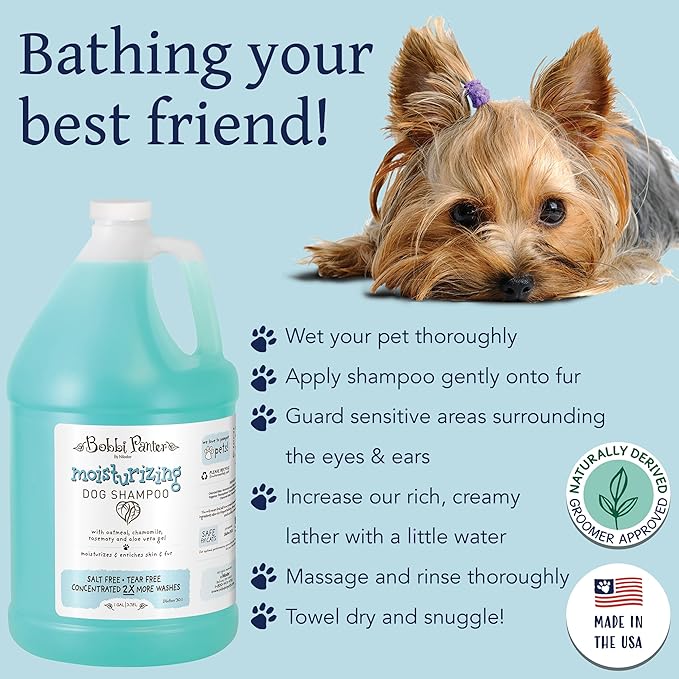 Bobbi Panter Moisturizing Dog Shampoo, Moisturizes and Enriches Dogs Skin & Fur, Soft Sea Air Fragrance, Concentrated 30:1, Made in The USA, 1 Gal.