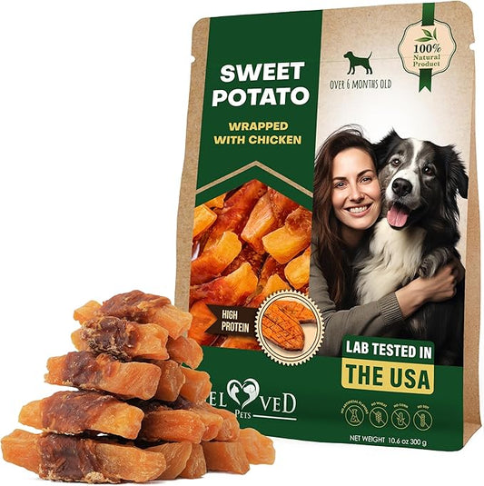 Beloved Pets Dog Treats Sweet Potato Wrapped with Chicken 10.6 oz & Pet Natural Chew - Grain Free Dried Snacks in Bulk - Best Twists for Training Small & Large Dogs - Made for USA