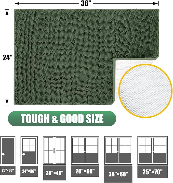 IM HOME Chenille Absorbent Outdoor Doormat 48" x 30", Washable Muddy Door Mats for Dog Non Slip Indoor Doormat Dog Mat for Muddy Paw Front Inside Doormats for Entryway Olive