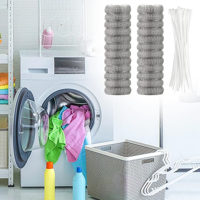 24 Pieces Lint Traps Washing Machine Stainless Steel Lint Snare Traps Laundry Mesh Washer Hose Filter with 24 Pcs Cable Ties