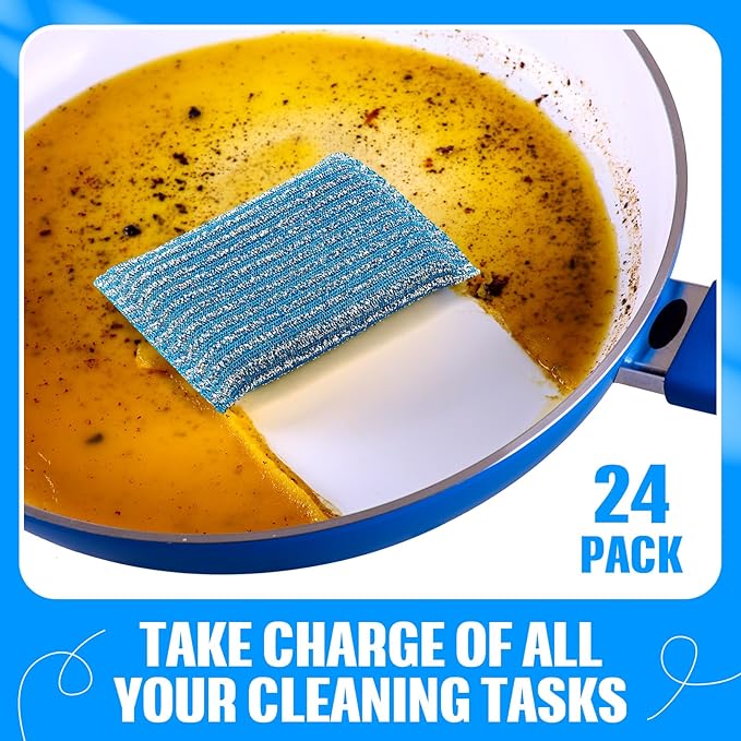 Honeydak 24 Pack Non Scratch Scrubbing Sponges Dish Pads for Washing Dishes 6 Color Kitchen Washing Scrubbing Sponges for Hard Surface Tools Dishes, Pans, Pots, Microwaves, Ovens, Shoes
