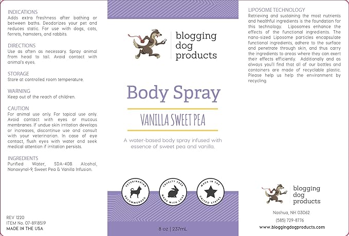 Dogs deodorizing spray - long-lasting dog cologne & pet odor eliminator - vanilla sweet pea scented pet perfume for smelly doggies - safe, refreshing grooming spray