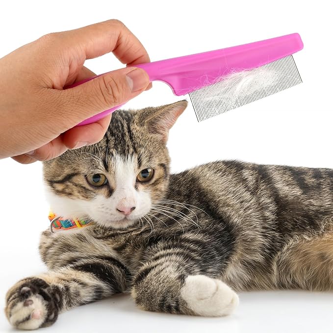 TIESOME Pet Hair Comb Tear Stain Removal,2 Pack Multifunctional Pets Grooming Comb Kit 2 in 1 Dog Combs Stainless Grooming Massage Dual-Sided Comb for Knots Crust Floating Hair Tangle Fleas(Pink)