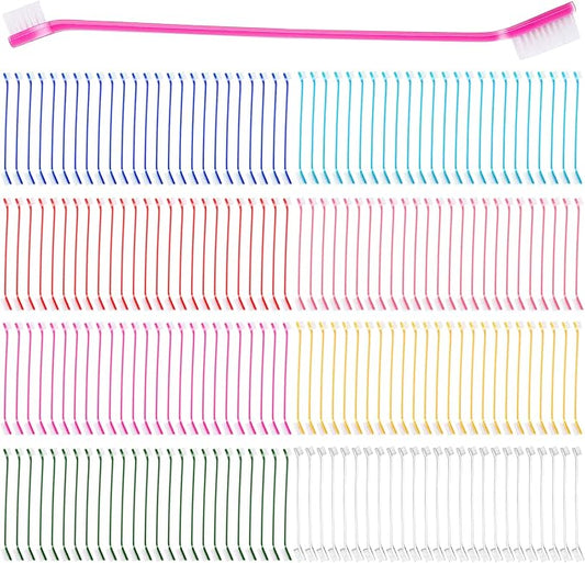 200 count Dog Toothbrush Bulk Dual Headed Dental Brushes Dogs Tooth Brushing Kit Long Handle Pet Tooth Brush for Puppy Large Small Cats and Most Pets Teeth Cleaning Dental Care Supplies, 8 Colors
