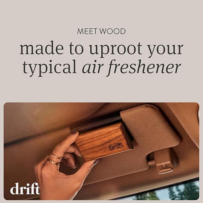 Drift Car Air Freshener - The Original Wood Air Freshener - Car Odor Eliminator - Long Lasting Scent - Auto Accessories - Metal Clip - Essential Oils - Clean Ingredients - Amber Scent Starter Kit