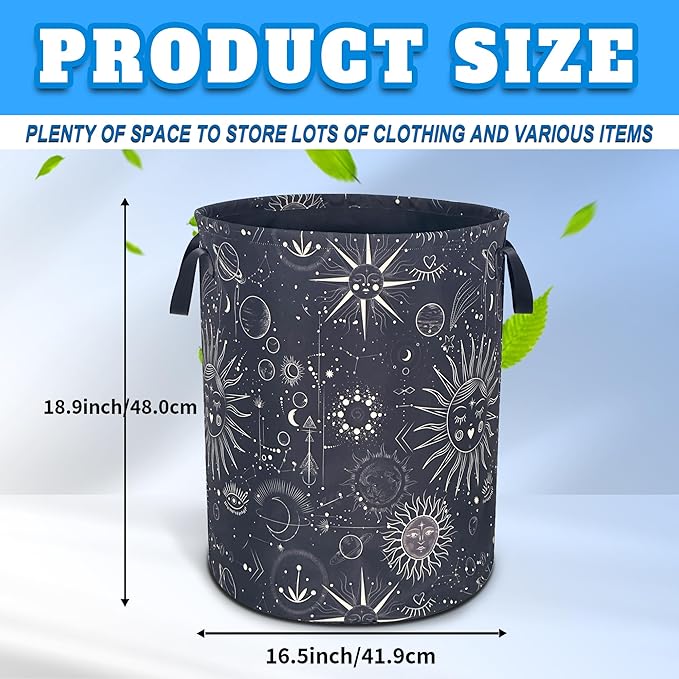 Universe Sun Planet Moon Laundry Basket Stars Celestial Oxford Cloth Laundry Hamper With Handle Foldable Portable Clothes Storage Basket 18.9 X 16.5 Inch Storage Bag For Laundry Room/Bathroom/Bedroom