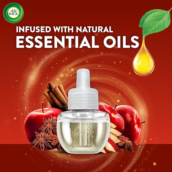 Air Wick Plug In Scented Oil Refill, Infused with Essential Oils, Plug In Air Fresheners for Home, Fall Scent, Fall Décor, Apple Cinnamon Medley, 6 ct