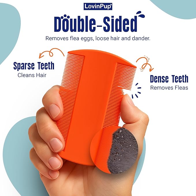Dog Flea Comb for Grooming, Lice Comb for Dogs, Double Sided Professional Comb Set to Remove Fleas and Lice, Fine Tooth Comb for Large or Small Cats and Dogs